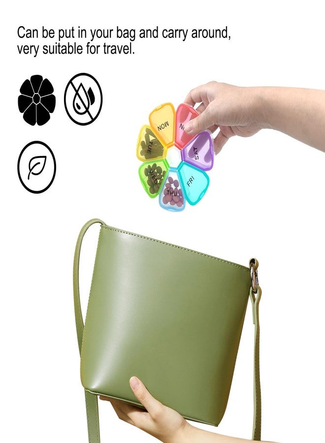 Quacc Cute Weekly Pill Organizer Travel 7 Day Portable Round Floral Pill Case Box Pill Container Medcine Holder for Large Vitamin Fish Oil Pill Medication Supplement Storage - Rainbow - Image 5